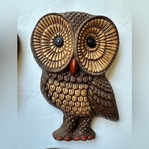 Vintage Foam Resin Owl Wall Art Hanging Decor Set Of 4 70's MCM Big Eye - Picture 4 of 6